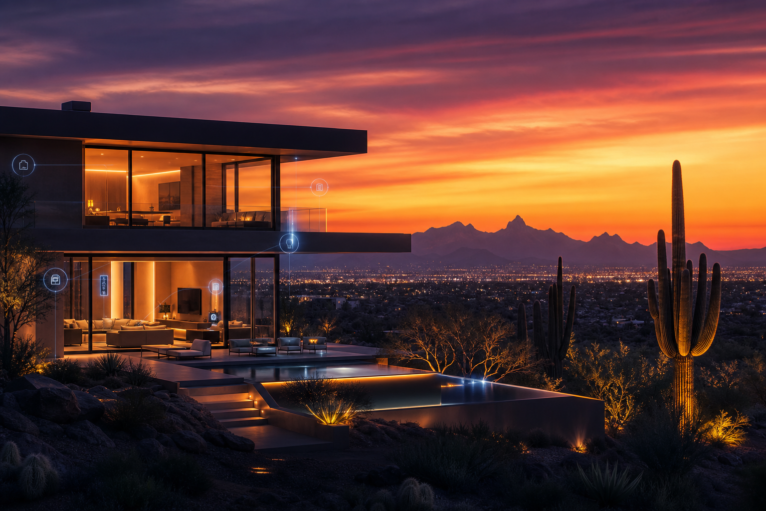 Hogar inteligente al atardecer